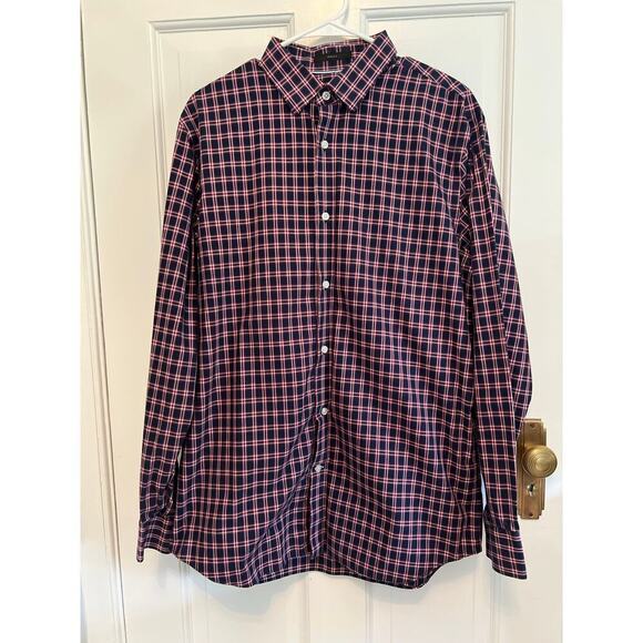 Banana Republic Slim Fit Men's L Non Iron 100% Cotton Purple Checkered Button Up - Picture 1 of 11